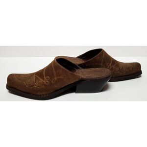 Mudd Mule Slip-On Shoes Brown Western Embroidery Bootie Fabric Up Heel 7. 5M NEW